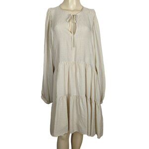 ANNIE BING dress Size L 8 cream‎ black Madison Tiered Silk Dress Bohemian Summer